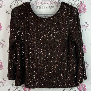 Part two long sleeve sparkly embroidered shiny Sequin Embellished Brown Top